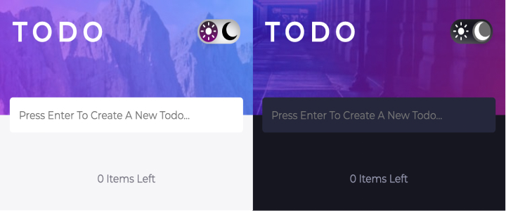 Todo app in light and dark mode side by side