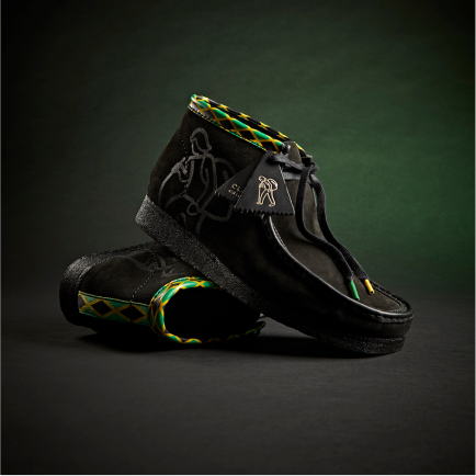 Side view of Wallabee style, Jamaica Bee Boots, stack on another.