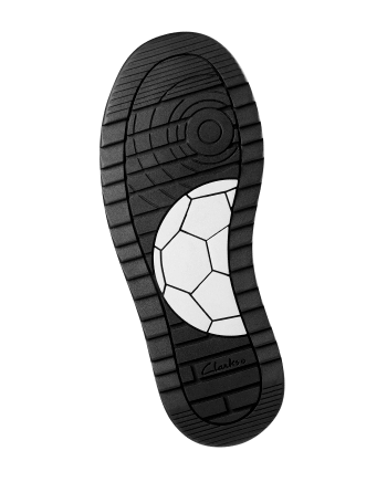 Shoe sole with a white football ball pattern in the center